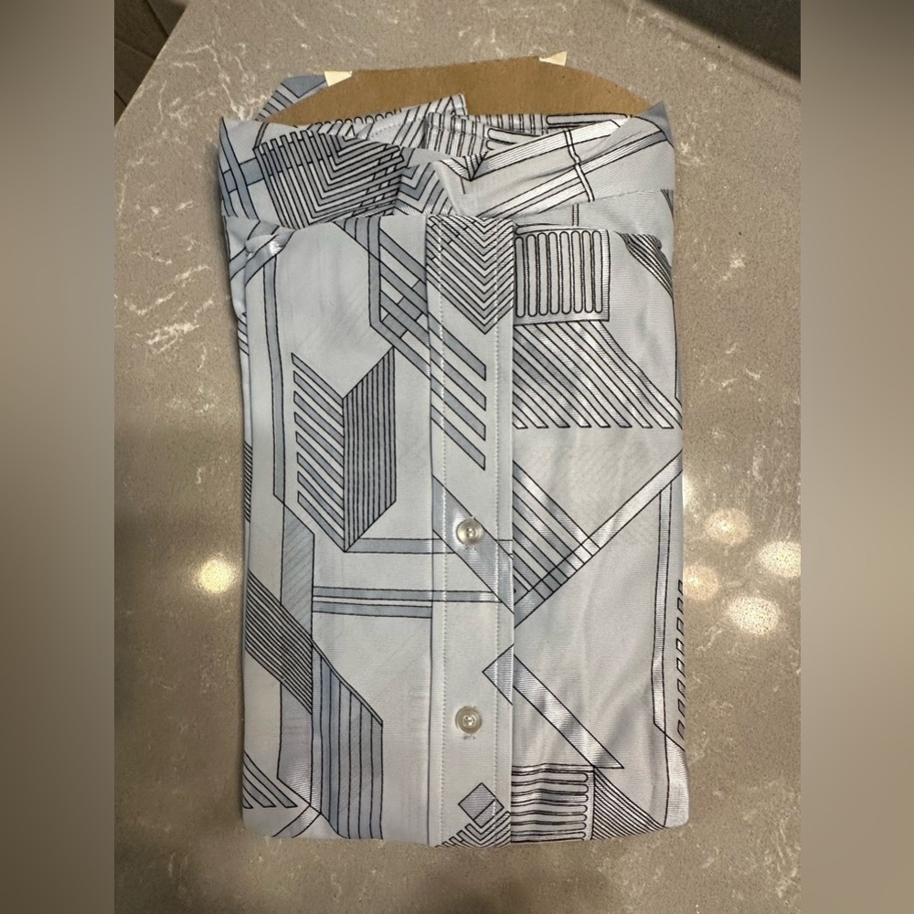 Brand New Vintage Beeline Fashions Men's Blue Geometric Patterned Shirt Sz L - Picture 7 of 16